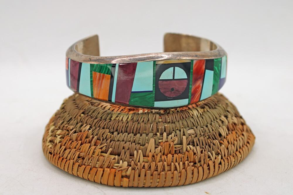Frank Yellowhorse Navajo Sunface Inlay Multi-Stone Sterling Silver Cuff Bracelet